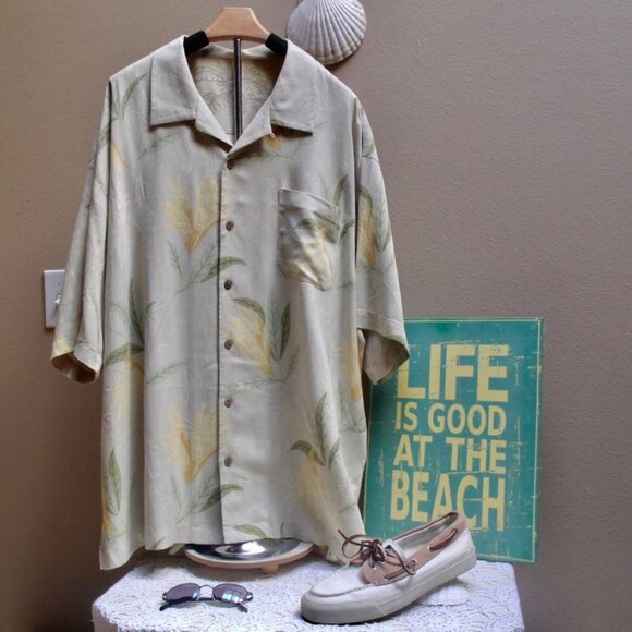 Tommy Bahama Sage Green 100% Silk Shirt Men's Sz XXL - Picture 1 of 6